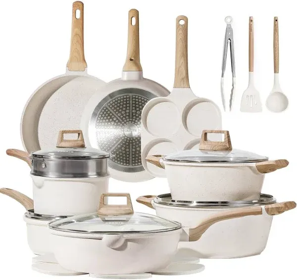 CAROTE 21Pcs Pots and Pans Set, Nonstick Cookware Sets, White Granite Inducti...