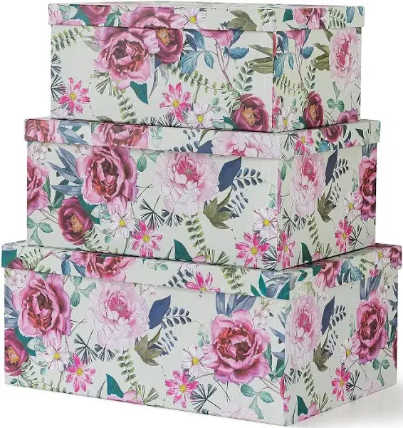  Decorative Cardboard Storage Boxes For Home Décor - - Set of 3: Floral Luxe