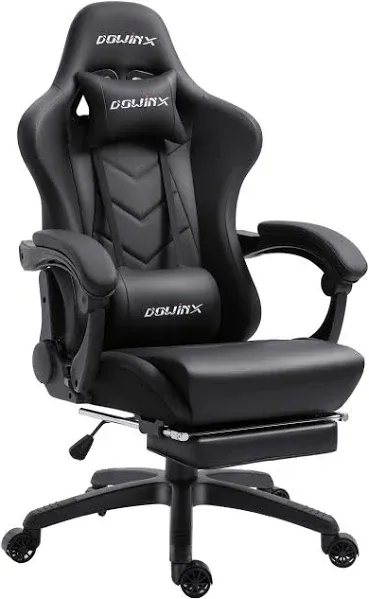 Dowinx Gaming Chair Ergonomic Office Recliner for Computer with Massage Lumbar Support, Racing Style Armchair PU Leather E-Sports Gamer Chairs with Retractable Footrest (Black&Gray)