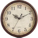 Vintage Brown Wall Clock Silent Non Ticking 12 Inch Quality Quartz Battery Op...