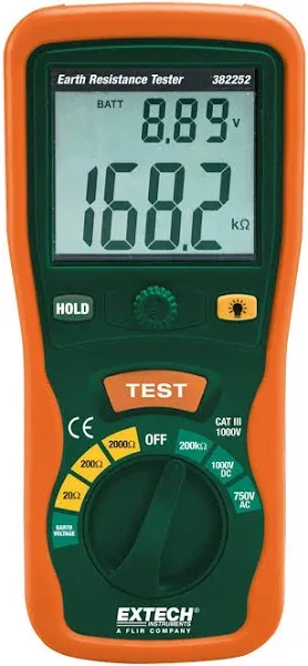 Extech 382252 Earth Ground Resistance Tester Kit, Black