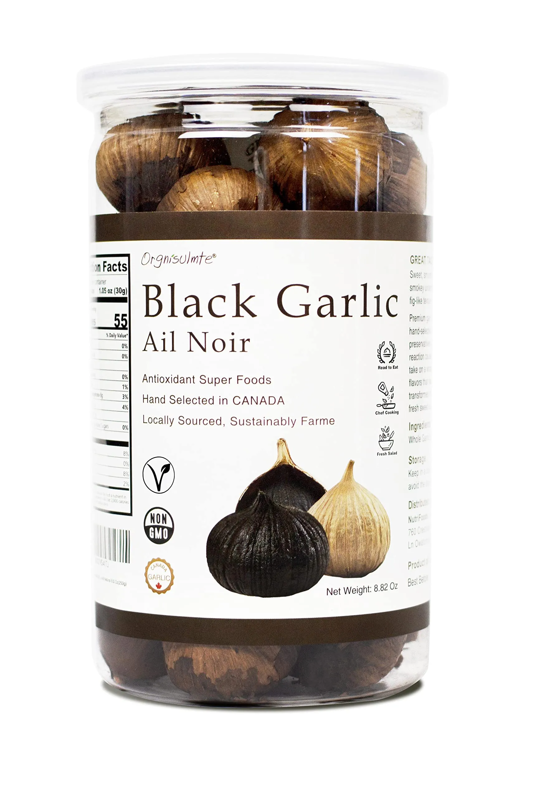 Black Garlic Made in Canada Whole Black Garlic Bulbs Fermented for 90 Days,Black