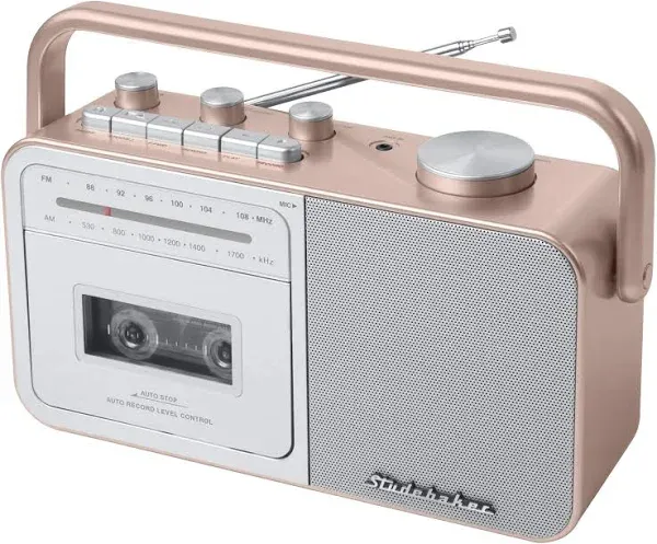 SB2130RG Portable Cassette Player/Recorde<wbr/>r with AM/FM Radio (Rose Gold/Silver)