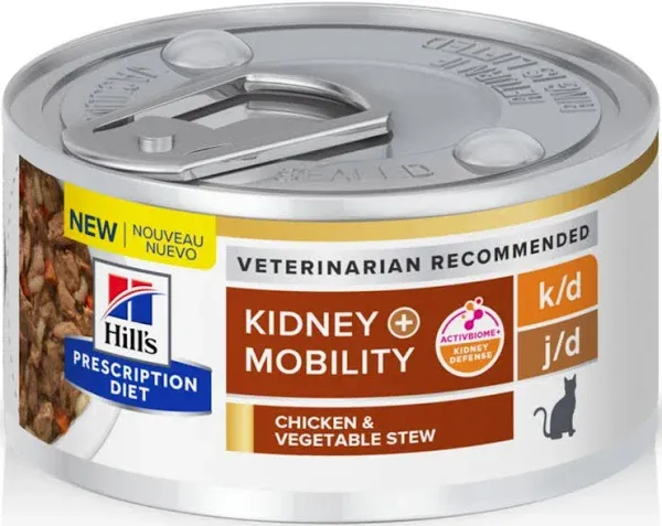 Hill's Prescription Diet k/d Early Support Kidney Care Chicken, Vegetable & Rice Stew Canned Cat Food, Veterinary Diet, 2.9 oz., 24-Pack Wet Food