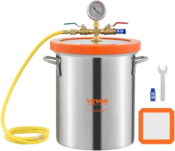 VEVOR 3 Gallon Vacuum Chamber, Upgraded Tempered Glass Lid Vacuum Degassing Chamber, 304 Stainless Steel Chamber, for Stabilizing Wood, Resin Degassing, Silicone Degassing and Plaster Degassing