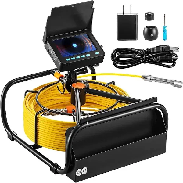 VEVOR Sewer Camera 98.4 FT Cable Pipeline Inspection Camera 4.3 Inch TFT LCD