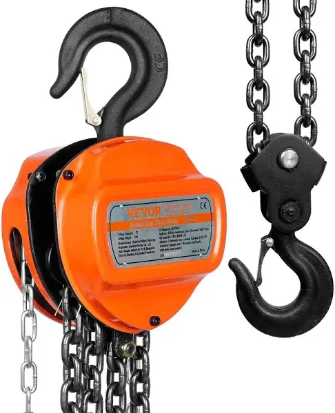 VEVOR 1/2 Ton/1,100 lbs. Hand Chain Hoist 10 ft. Come Along, 1,100 lbs. Capacity G80 Gal.vanized Carbon Steel with Double-Pawl SJXSLH12T10FT5YE7V0-731