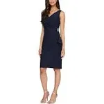 Alex Evenings Womens Dress Size 4 Blue Smoothing Stretch Knit Faux Wrap Cocktail