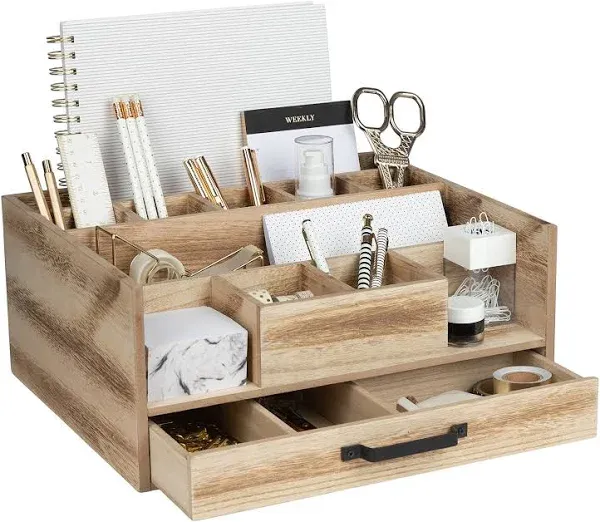 en Desktop Organizer Large Desk Accessories and Workspace Natural Wood