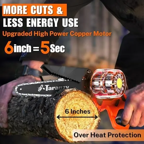 Mini Chainsaw 6 Inch Cordless - Upgraded Powerful Small Chainsaw Battery Powered - Light Weight Electric Chain Saw Cordless - Mini Handheld Chainsaw for Tree Branches, Pruning, Wood Cutting