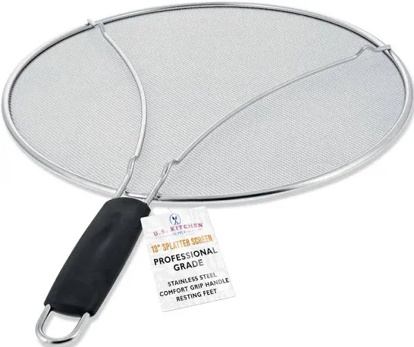 U.S. Kitchen Supply 13&#034; Stainless Steel Mesh Splatter Screen with Folding Handle