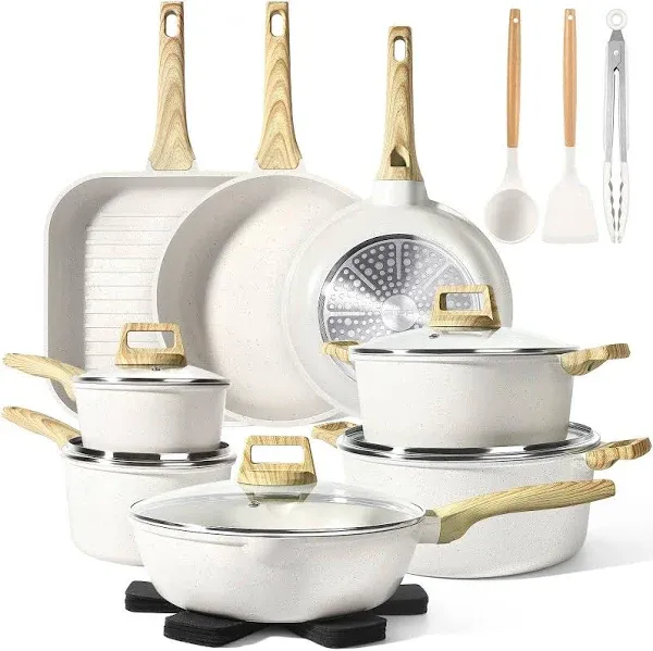 21Pcs Pots and Pans Set, Nonstick Cookware Sets, White Granite Induction Cookwar