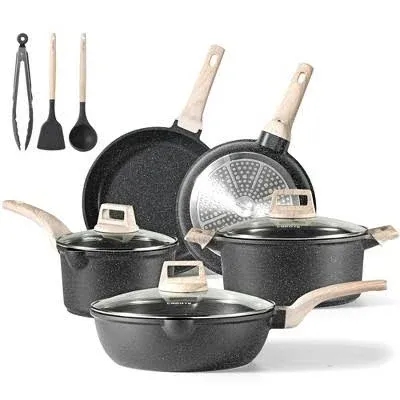 CAROTE Nonstick Cookware Sets, Pots and Pans Set White Granite, Induction Cookwa