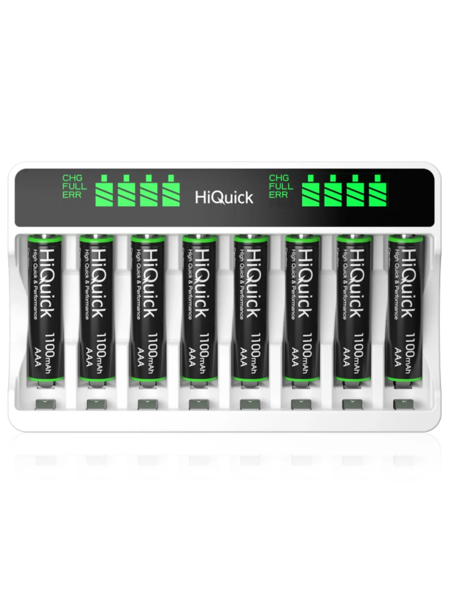 Hiquick 8-Pack 1100mAh AAA Batteries + 8 Bay LCD Battery Charger for Ni-MH Ni-CD Rechargeable Battery