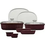 Corningware Bakeware Set Stain + Odor-Resistant Stoneware in Cabernet (10-Piece)