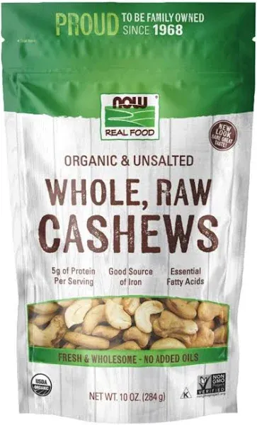 Whole Raw Cashews Unsalted  10 oz By Now Foods