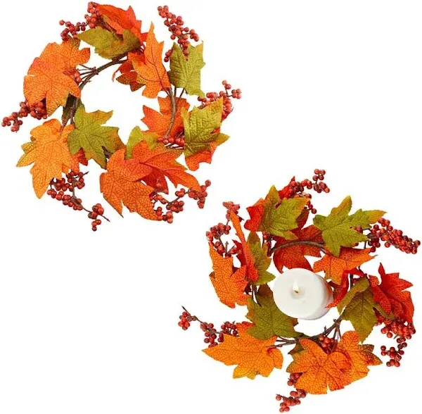 Fall Leaves Candle Wreaths (2-Pack)