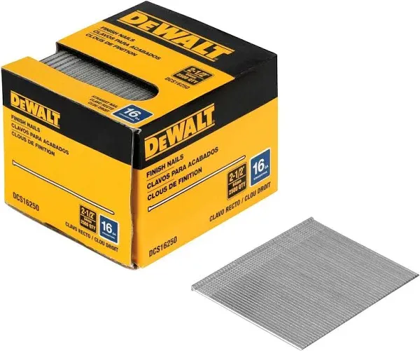 Dewalt 2-1/2 Straight 16 Gauge Finishing Nails 2.5M 2500 QTY