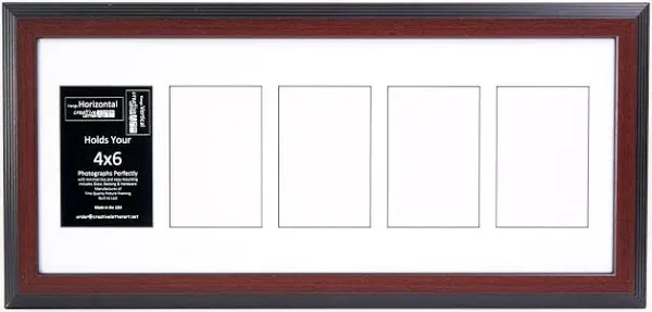 Creative Letter Art 4” x 6” Multiple Opening Picture Frame Collage with 5 holes, Congress Mahogany Frame with 10 x 24-inch Black Mat, Full-Strength Glass, Photo Collage for Wall, 5 Openings