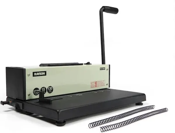 Rayson PD-1503 Coil Binding Machine, 4:1 Pitch Spiral Binder with Electric Coil Inserter for Max. Punching Letter Size