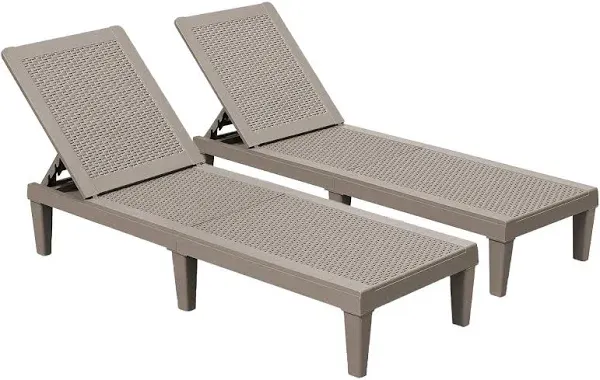 Devoko Outdoor Chaise Lounge Chair Set of 2 for Outside Pool Patio, Adjustable Waterproof Easy Assembly Chaise Lounge Outdoor (Light Brown)