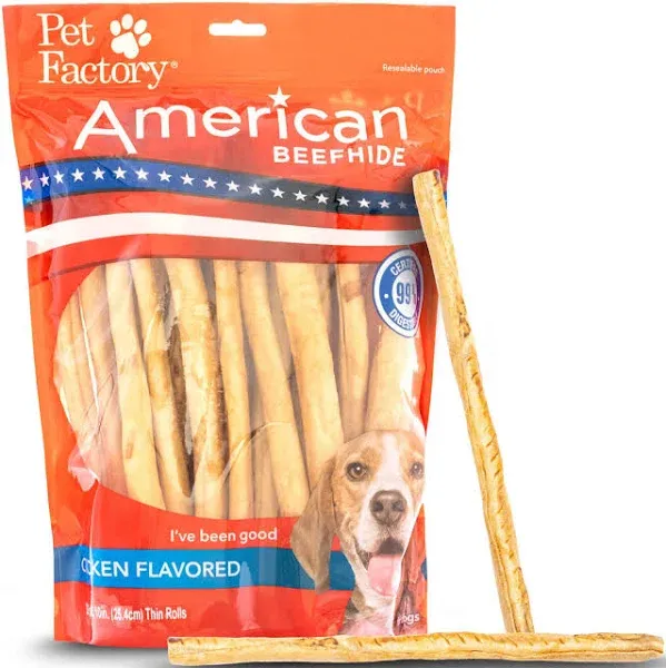 Pet Factory American Beefhide Thin Rolls Chicken Flavored 35 Pack