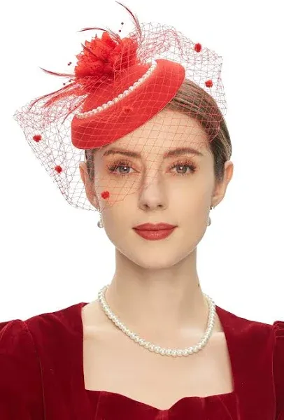 Cizoe Fascinators Hats 20s 50s Hat Pillbox Hat Cocktail Tea Party Headwear with Veil for Girls and Women