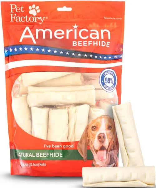 Pet Factory American Beefhide 4-4.5" Rolls Dog Chew Treats - Natural Flavor, 22 Count/1 Pack