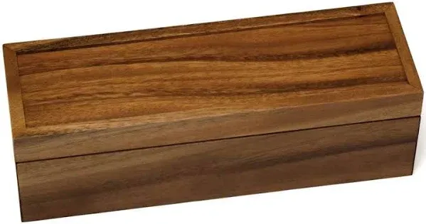 Acacia Wood Tea Box with 4 Sections 12 1/2&#034; X 4 1/8&#034; X 3 7/8&#034;