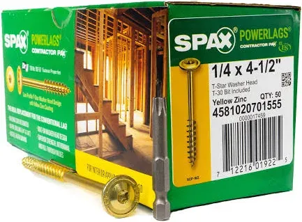 SPAX 1/4" x 6" Interior Washer Head Structural Wood Lag Screws Powerlags Torx T-Star (50 EA) Bit Included Heavy Duty