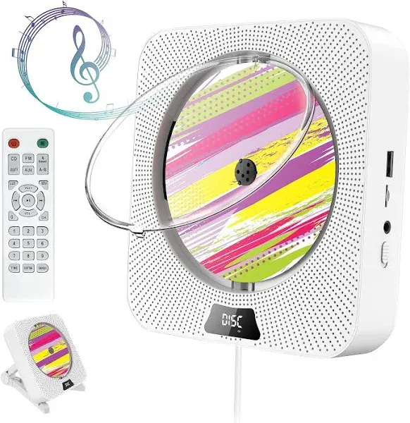 Portable CD Player with Bluetooth Wall Mountable CD Player with Dust Cover