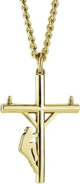 Men's Shields of Strength Stainless Steel Lineman Cross Necklace