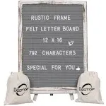 Felt Letter Board with Rustic Vintage Frame and Stand 12x16 inch,Grey Changeable