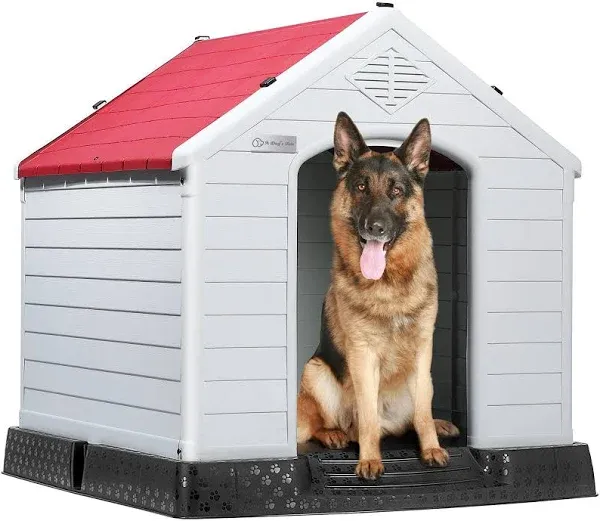 LEMBERI Durable Waterproof Plastic Dog House for Small to Large Sized Dogs, Indoor Outdoor Doghouse Insulated Puppy Shelter with Elevated Floor, Easy