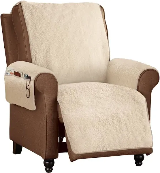 Collections Etc Plush Sherpa Recliner Furniture Cover with Side Pockets