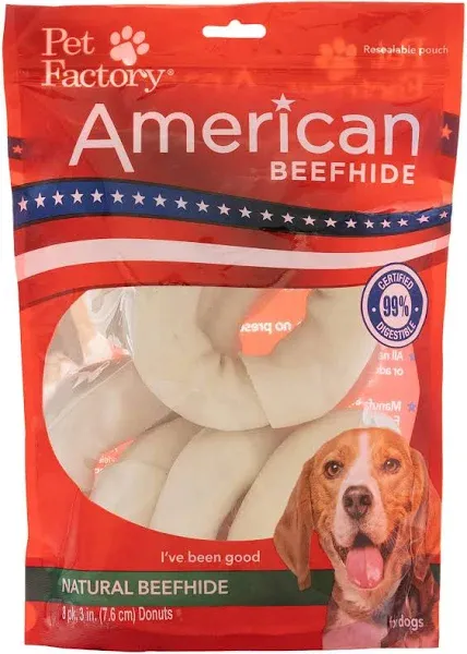 American Beefhide 3-4&#034; Donuts Dog Chew Treats - Natural Flavor, 8 Count/1 Pack