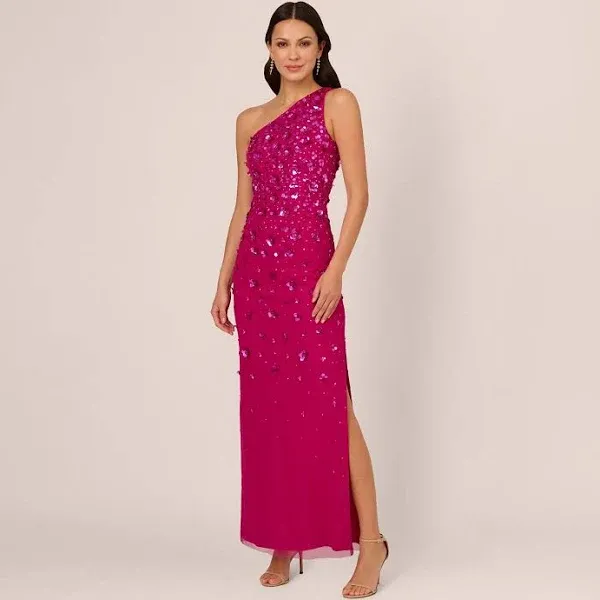 Adrianna Papell Women's One Shoulder Beaded Gown