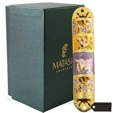 Matashi Hand Painted Enamel Mezuzah Embellished with A Floral Design with Gold ...