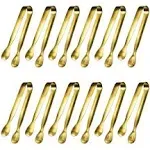 JCREN 12 Pcs Serving Tongs, Small Serving Utensils for Parties Catering Gold Tongs, Food-Grade 304 Stainless Steel Mini Appetizer Tongs for Tea Party Coffee Bar, 4" Sugar Tongs - Gold