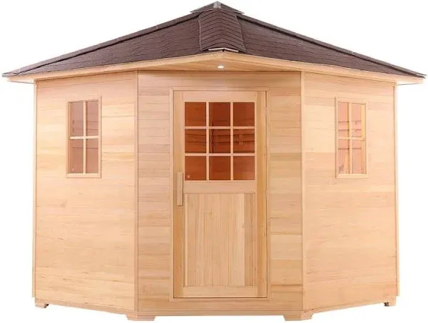 ALEKO Sauna Cottage with Asphalt Roof and Accessories | Canadian Hemlock Wood | Wet Steam Room | Outdoor | 8 Person | Upgraded Premium European 8 kW Harvia KIP Electric Heater | SKD8HEM