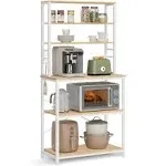 VASAGLE Oak + White 6-Tier Kitchen Baker&#39;s Rack with Adjustable Shelves &amp; Hooks