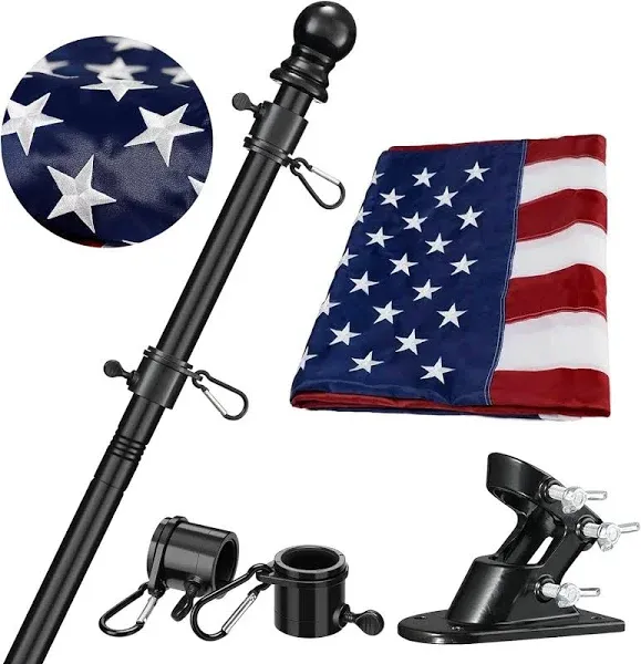 American Flag and Flag Pole for House Outside, 5ft Heavy Duty Flag Pole Kit with