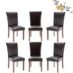 COLAMY Upholstered Parsons Dining Chairs Set of 6, PU Leather Dining Room Kitchen Side Chair with Nailhead Trim and Wood Legs - Dark Brown