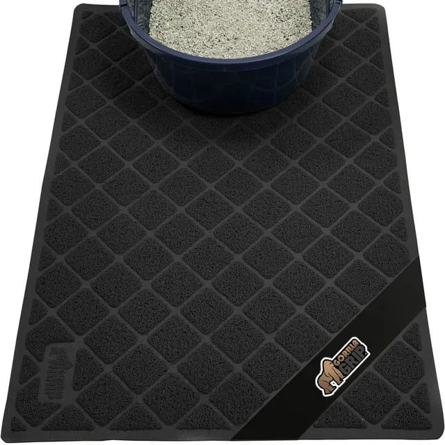 Gorilla Grip Cat Litter Mat, Water Resistant, Traps Mess, Easy Clean, 35 x 23, Black