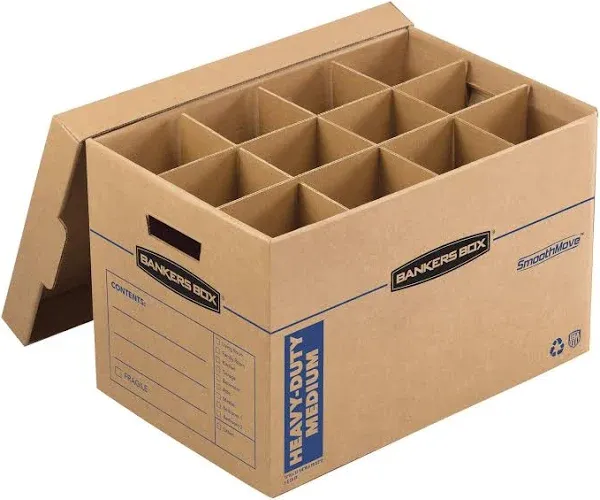 Bankers Box SmoothMove Heavy-Duty Kitchen Moving Box, Dish and Glass Box Dividers, Cushion Foam, 12 x 12.25 x 18.5 Inches, Kraft, 1 Pack (7710701)