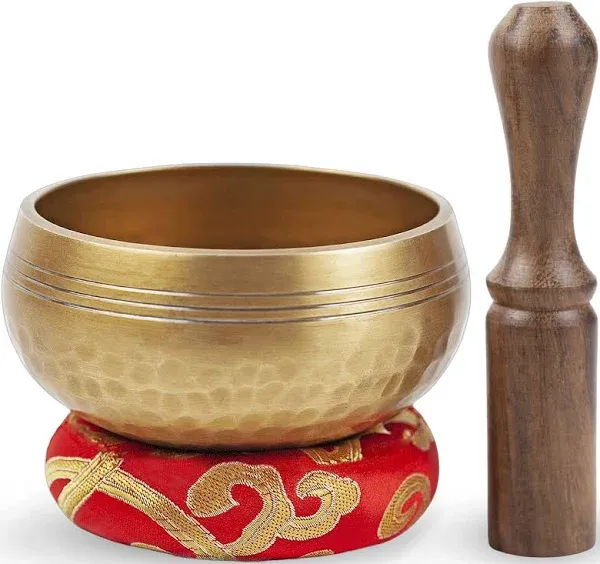 Tibetan Singing Bowl Set Bronze - Master Healing Grade - Pure Tone by Himalayan Bazaar (3.2 Inch, Gold)