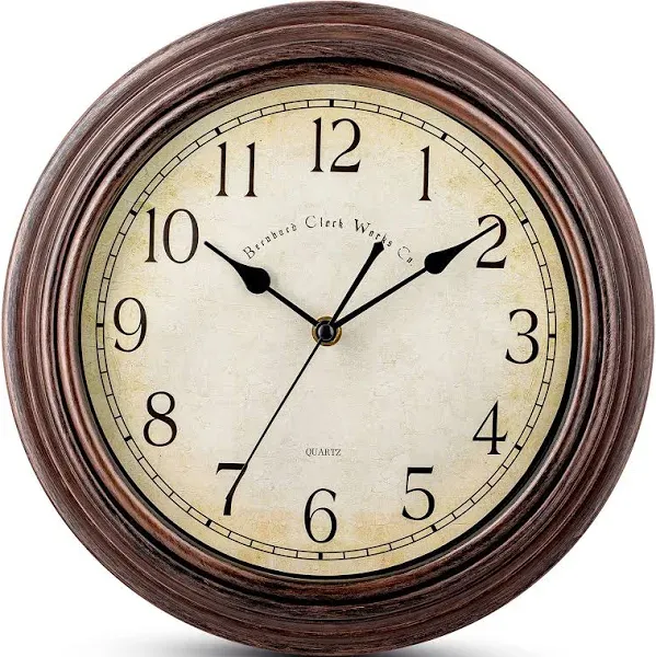 Bernhard Products Vintage Brown Wall Clock Silent Non Ticking 12 inch Quality Quartz Battery Operated Round Decorative Easy to Read for Home Kitchen