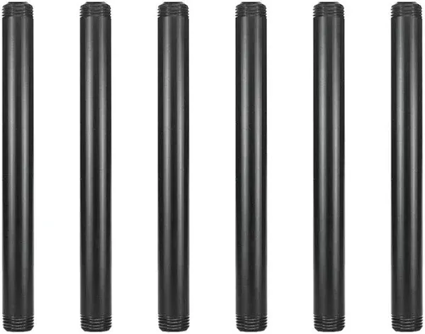 6 Pack 1/2&#034; × 8&#034; Pre-Cut Black Metal Pipe Industrial Steel Fits Standard Half...