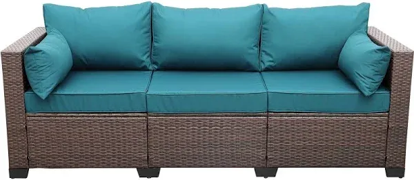 Waroom Patio Couch PE Wicker 3-Seat Outdoor Brown Rattan Sofa Deep Seating Furniture with Non-Slip