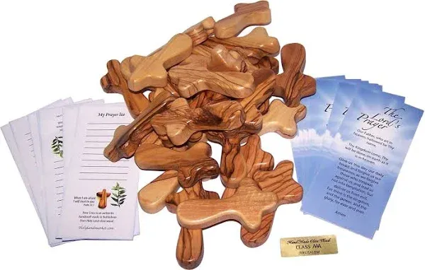 Holy Land Market Small Olive Wood Pocket / Holding Crosses With Certificates (2.